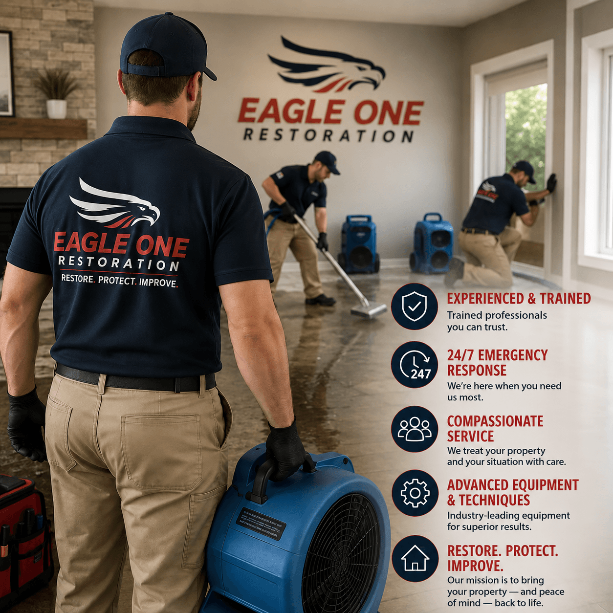 Eagle One Restoration technician cleaning air ducts